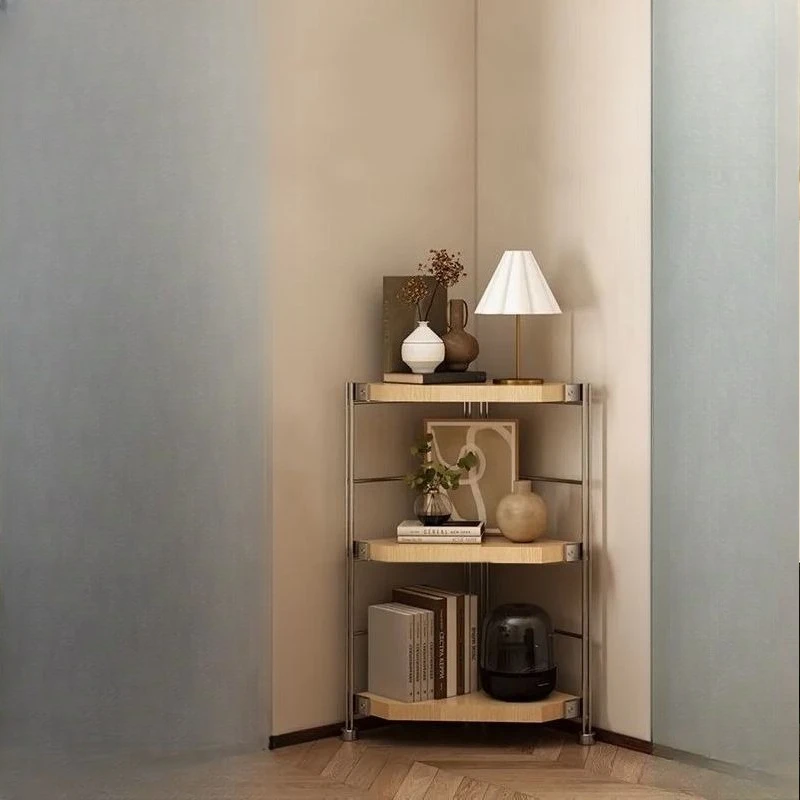 

Steel and wood corner bookshelf, log wind corner shelf, household