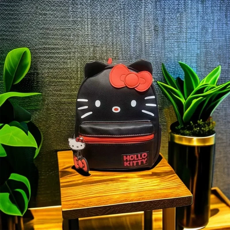 

Sanrio Kawaii Pu Leather Hello Kitty Backpack for Women Girl School Bag Large Capacity Black White Fashion High Quality