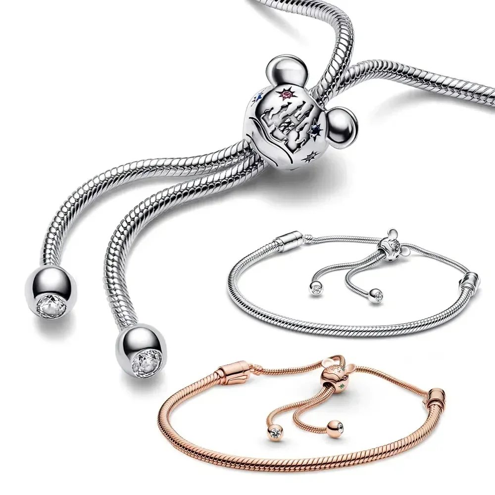 

2025 New Adjustable Disney Bracelet Snake Chain Slider Bracelet Suitable for European Bracelet Jewelry Flexible DIY Jewelry Gift