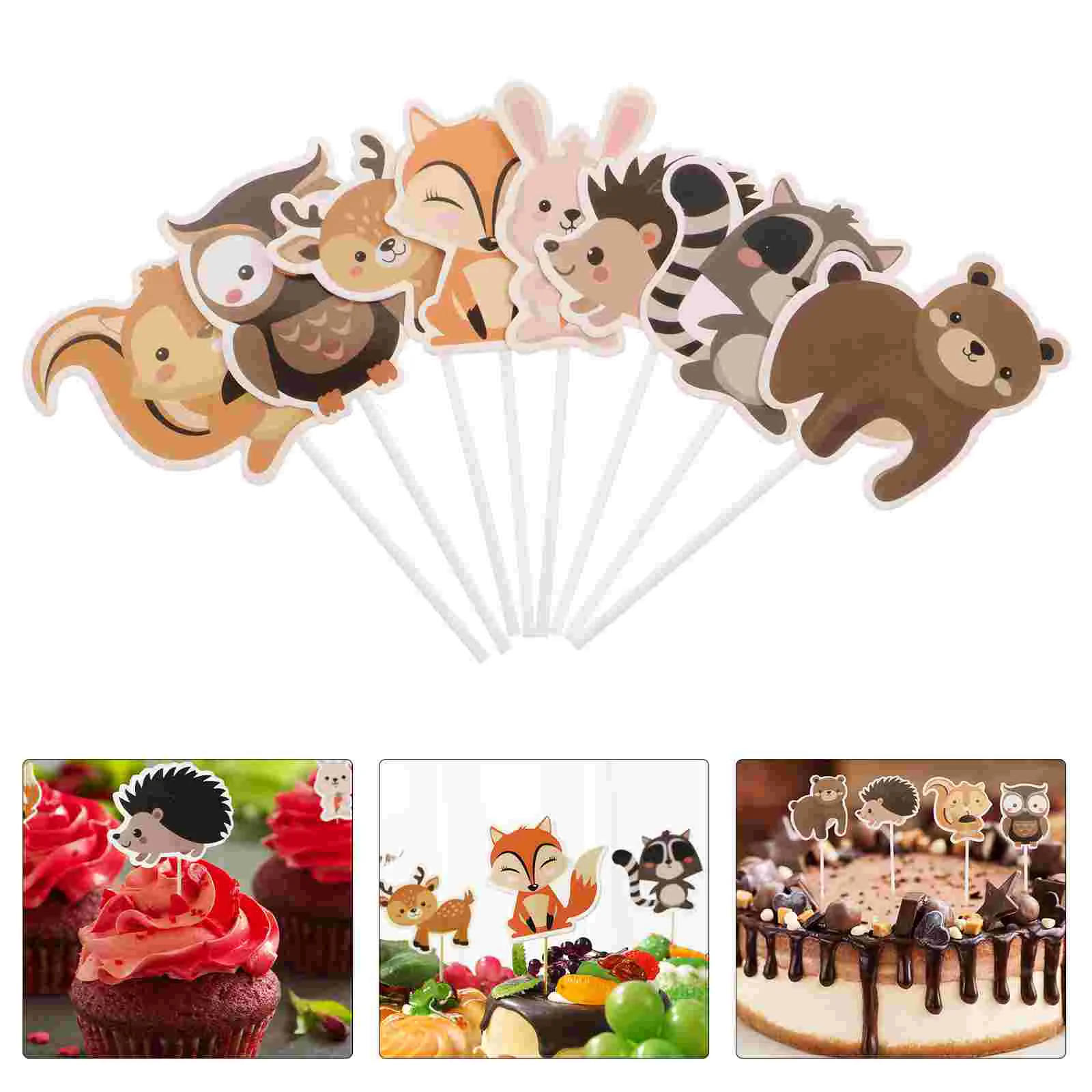 24 Pcs Woodsy Cakes Creative Toppers Wild Picks Child Woodland Creatures Cupcake