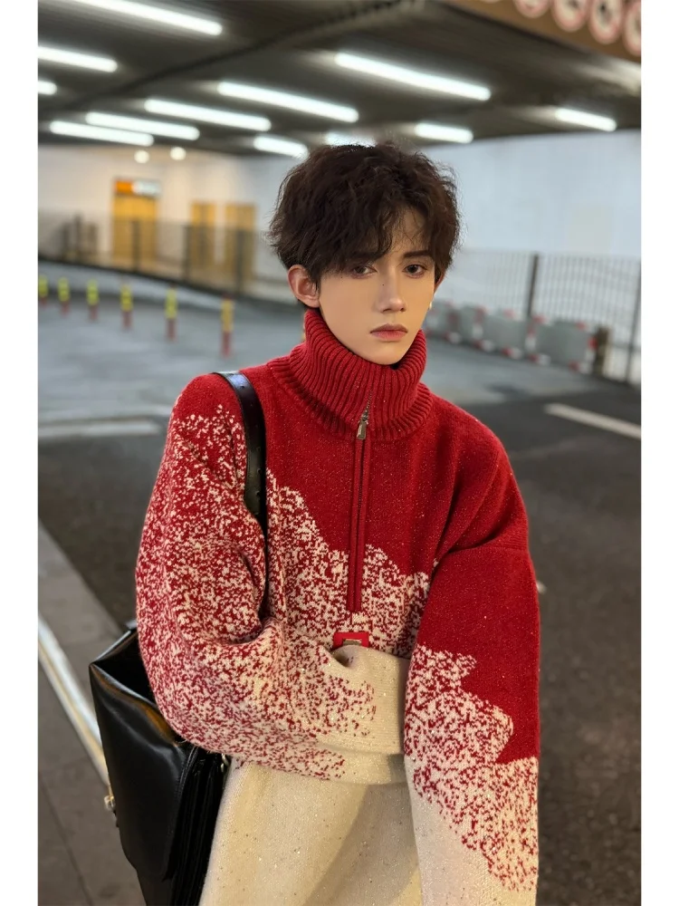 

Мужской осенне-зимний вязаный свитер на молнии с градиентным цветом, повседневный, свободного кроя, молодежный, модный, мягкий, удобный, средней плотности