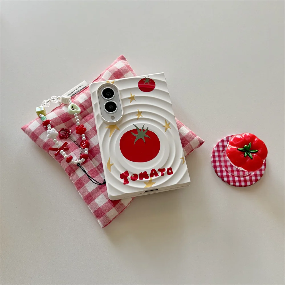 New Cute Tomato Pattern 3D Stand Beaded Magnetic Phone Case For Samsung Galaxy Z Fold 8 Shockproof Protective Cover for Magsafe