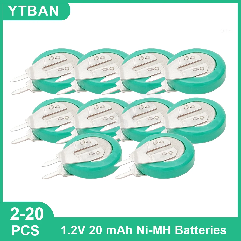 กระดุมแบตเตอรี่แบบชาร์จไฟได้ Ni-MH 2-20ชิ้น1.2V 20mAh เซลล์เหรียญพร้อมหมุดเชื่อมสำหรับจับเวลาของเล่นพลังงานแสงอาทิตย์