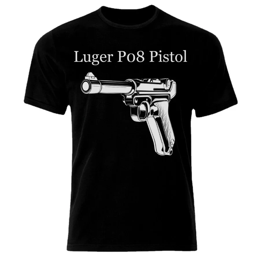 Camiseta con diseño de pistola Luger P08. Camiseta de verano de algodón de manga corta con cuello redondo para hombre nueva S-3XL