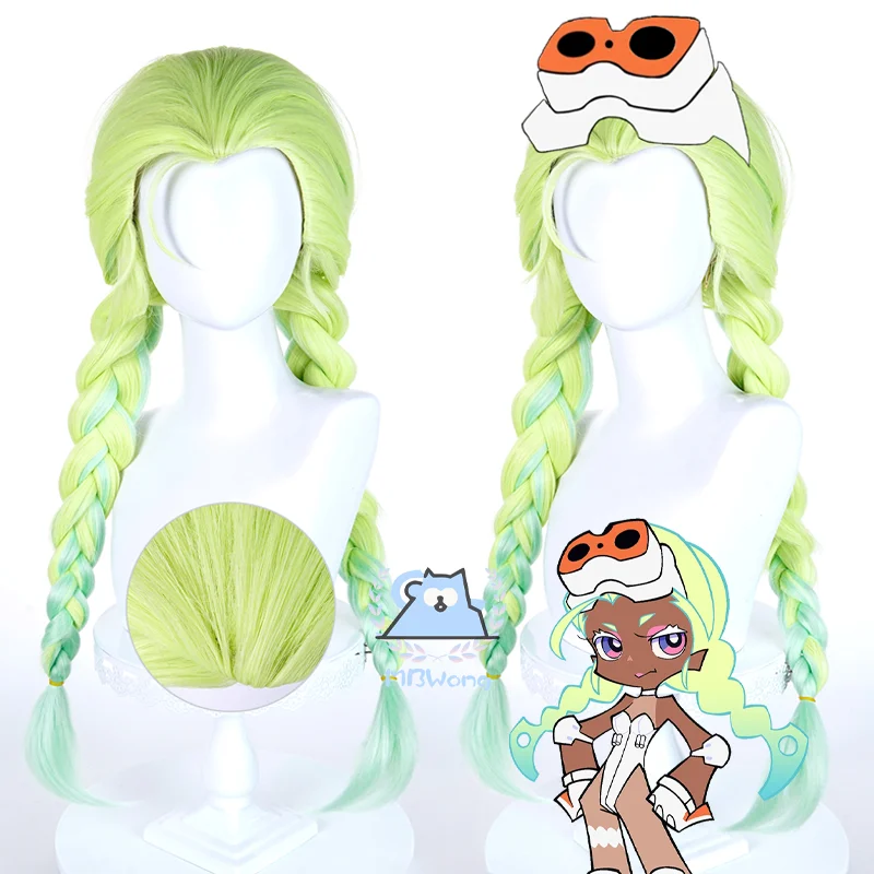 

Anime Panty Stocking Gunsmith Bicchi Cosplay Wig Green Gansumisu Bicchi Bunches Braided hair Wig For Hallowmas Party Props
