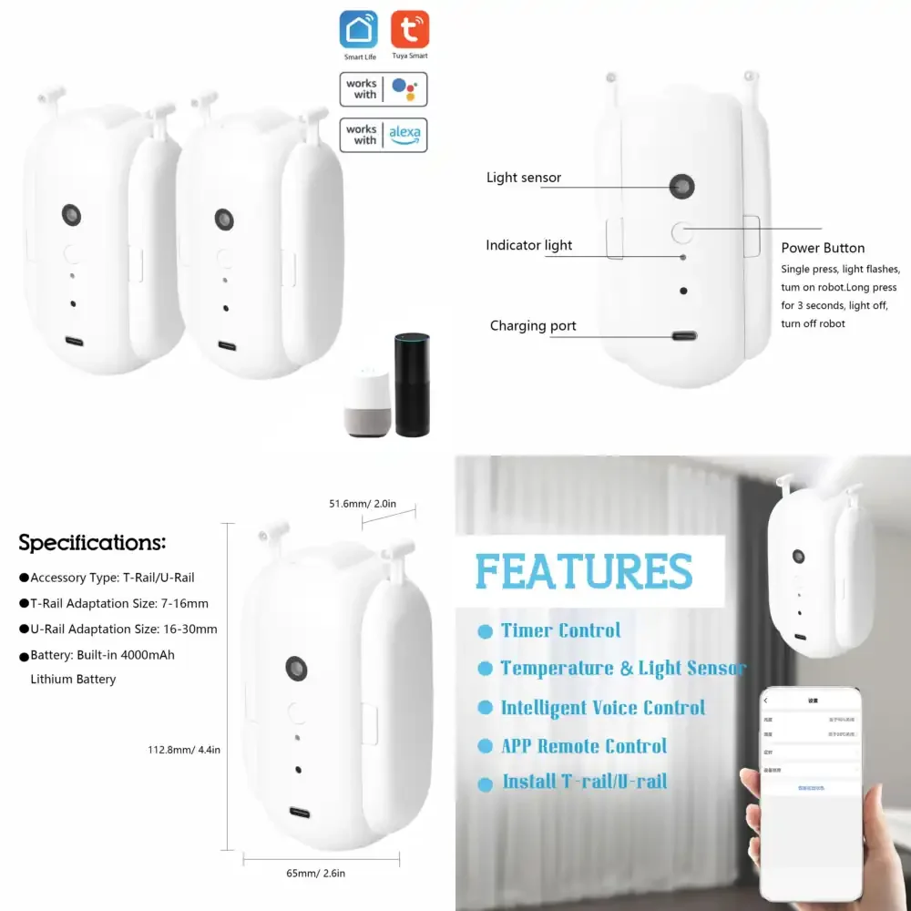 

Qwinn 2026 Wireless Smart Home Curtain Opener with Alexa App Control Auto Rod Type Electric Motor Bot Robot-Smart Curtain