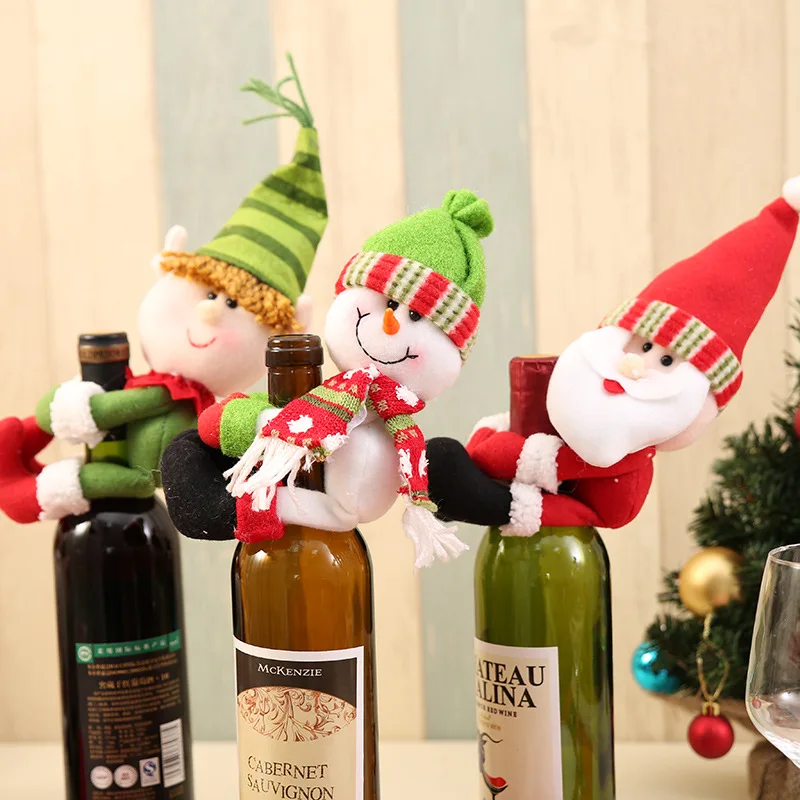 Christmas Home Decoration Santa Claus Snowman Wine Bottle Set Small Wine Bottle Holder Wine Bottle Decoration