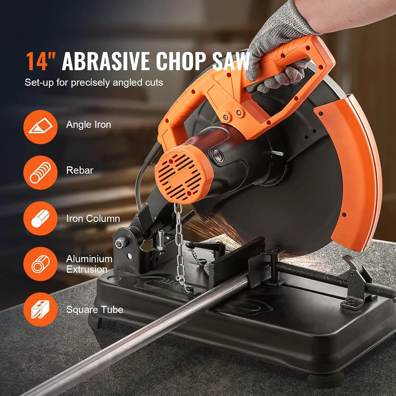 Abrasive Chop Saw, 14in / 35cm Blade, 2300W 3600RPM Steel Cutting Machine, 0-45Degrees Adjustable Angle Miter Saw for Cutting Me