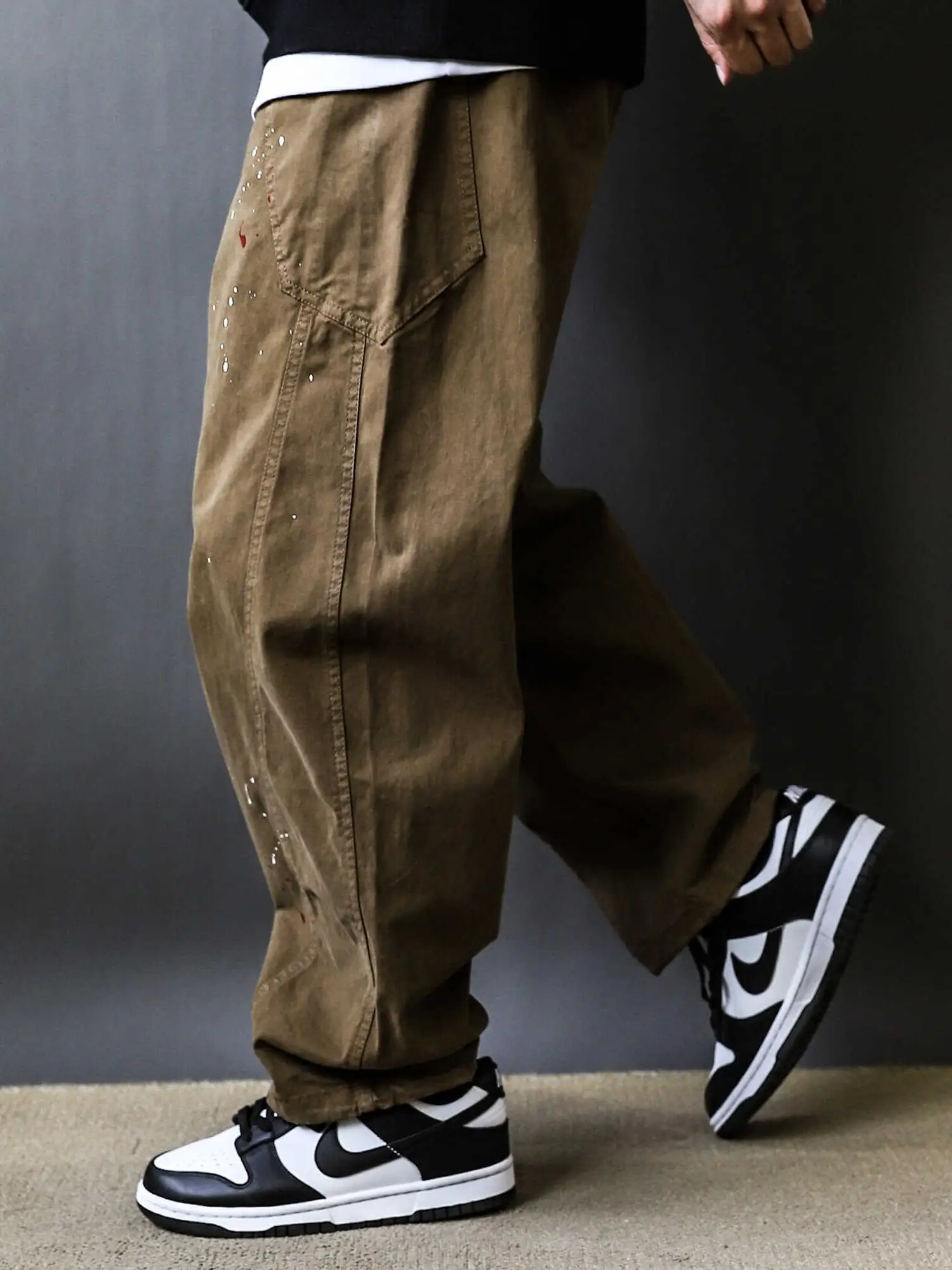 

Retro American Sle Men's Casual Pants Cotton Print Dyeing Straight Leg Workwear Long Trousers Autumn Winter Faion Trend