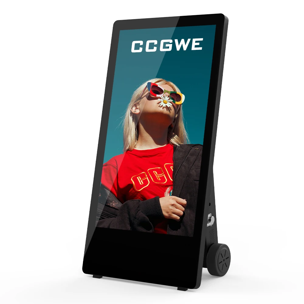 Movable Digital Poster Outdoor Touch Lcd Portable With Wheels Display Advertising Equipment Battery Powered