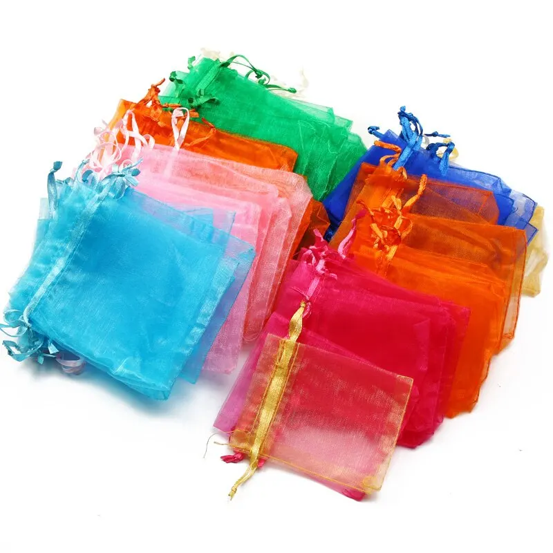 50pcs/Lot Multicolor Jewelry Packaging Bag 7*9 11*16 15*20cm Organza Bags Gift Storage Wedding Drawstring Pouches Wholesales