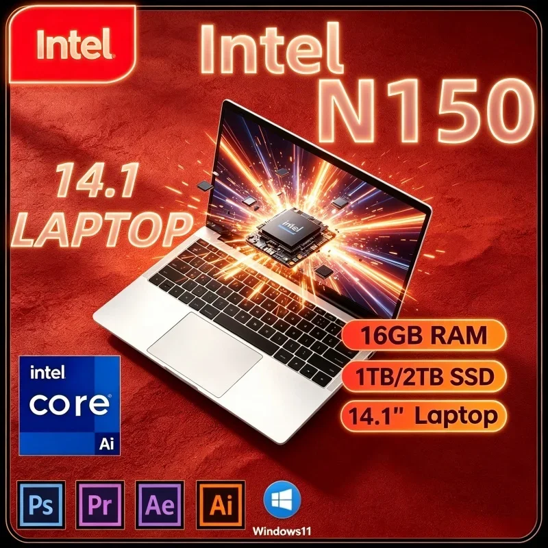 New 2026 Hot Intel Core N150 Ultra‑Slim Laptop 14.1" 16GB 32GB 2TB Win11 Gaming Office Home Study Notebook PC