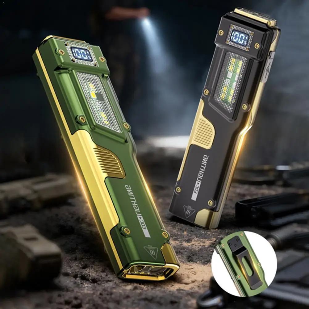 

8-режимный перезаряжаемый тактический фонарь EDC с яркостью 400-1200 люмен, мини-фонарик LED с двумя переключателями и цифровым дисплеем