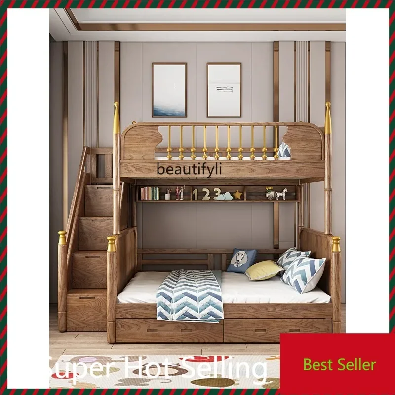 Light luxury upper and lower beds Bunk beds Two-layer high and low  Mother   ash wood All solid wood
