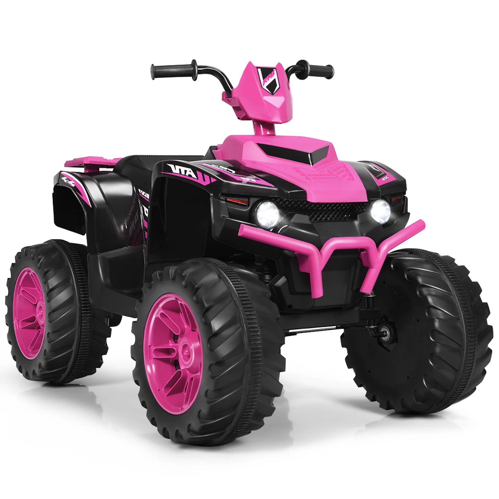 Crianças 4-Wheeler ATV Quad Ride On Car com luz LED e música, rosa, 12V