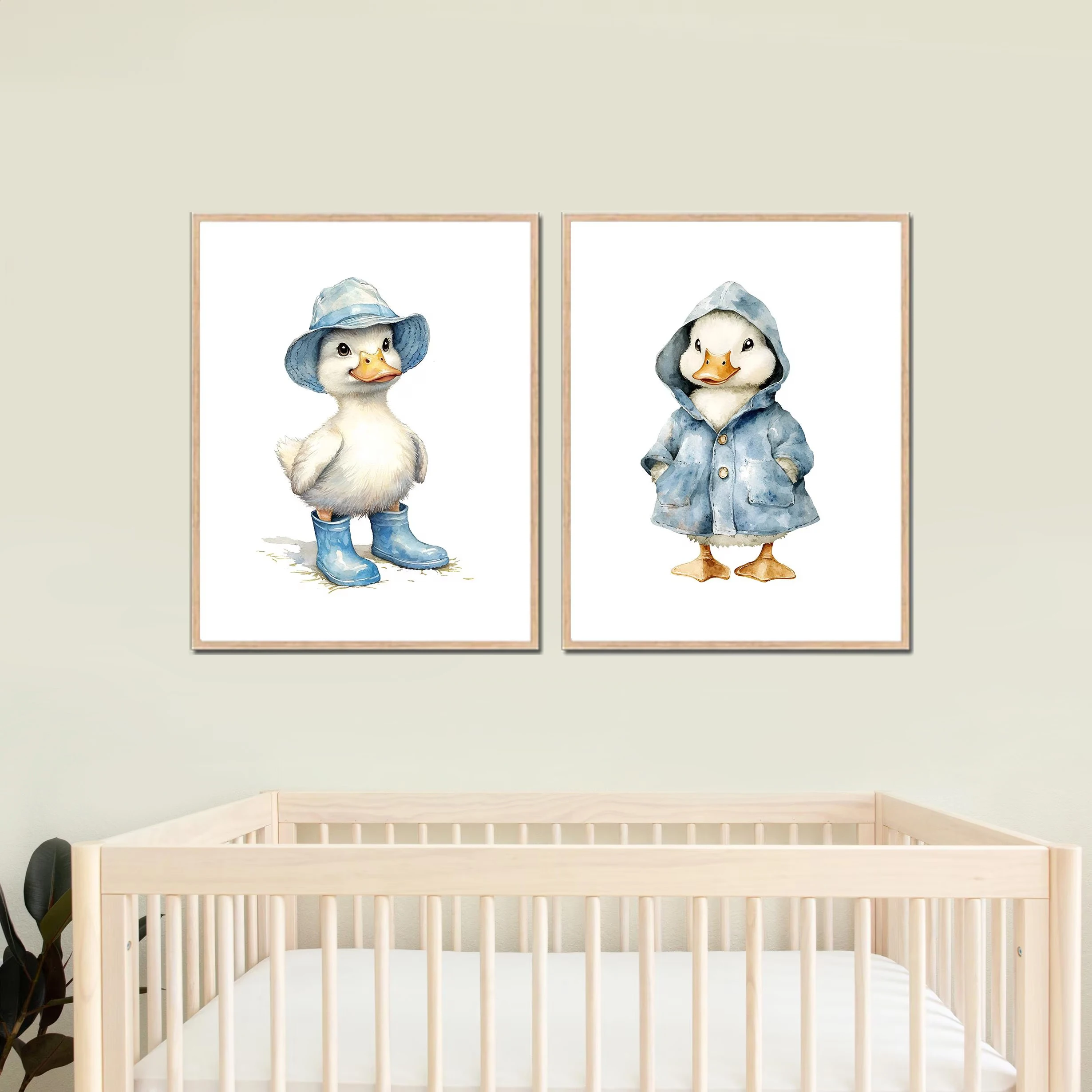1 pieza de arte de pared sin marco con temática de pato pequeño, decoración de dormitorio en tonos azules, carteles para niños, juego de 3 piezas de impresiones infantiles, lindo animal de granja