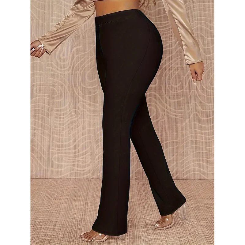   بنطلون مستقيم نحيف أنيق على الموضة لعام 2025 للنساء بخصر عادي يسمح بمرور الهواء للتخسيس وحفلات مكتب سوداء صلبة