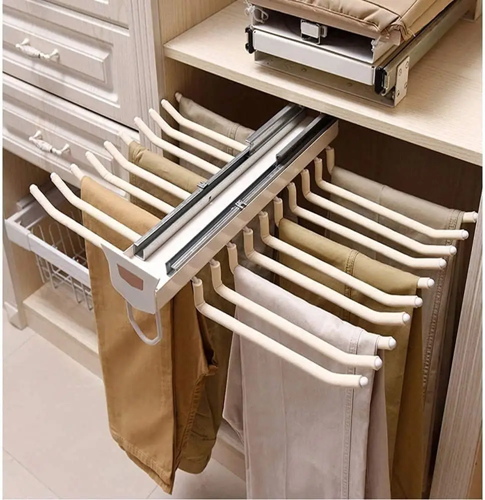 

Pull Out Pants Rack with 22 Arms, Steel Hanger Bar for Closet Organizer, Space Saving Storage 18x23.4x5.7 inch