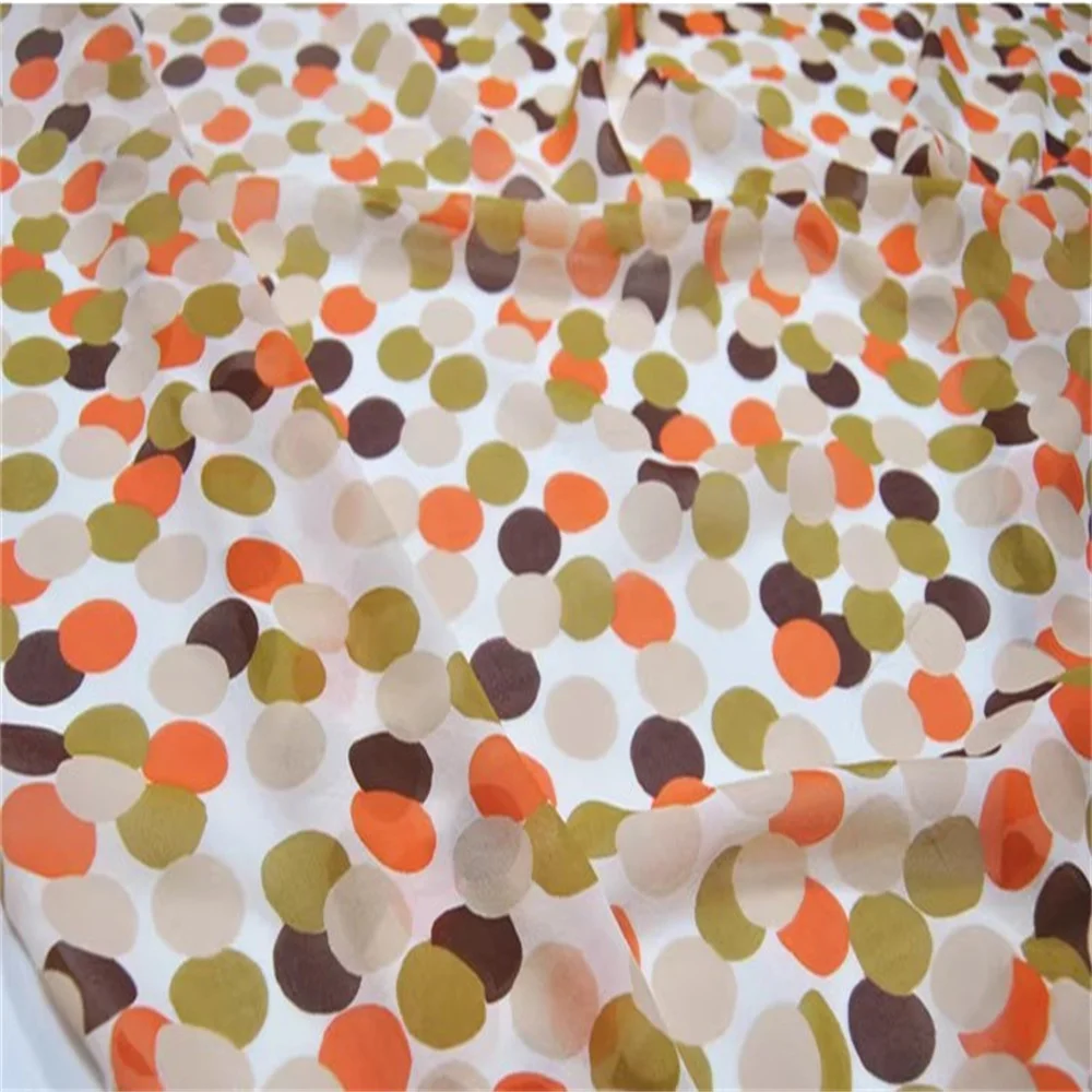

Good Material Shiny 100% Silk Georgette Fabric GGT Geormetric Dots Colorful for Pants Shirt Lining Cover