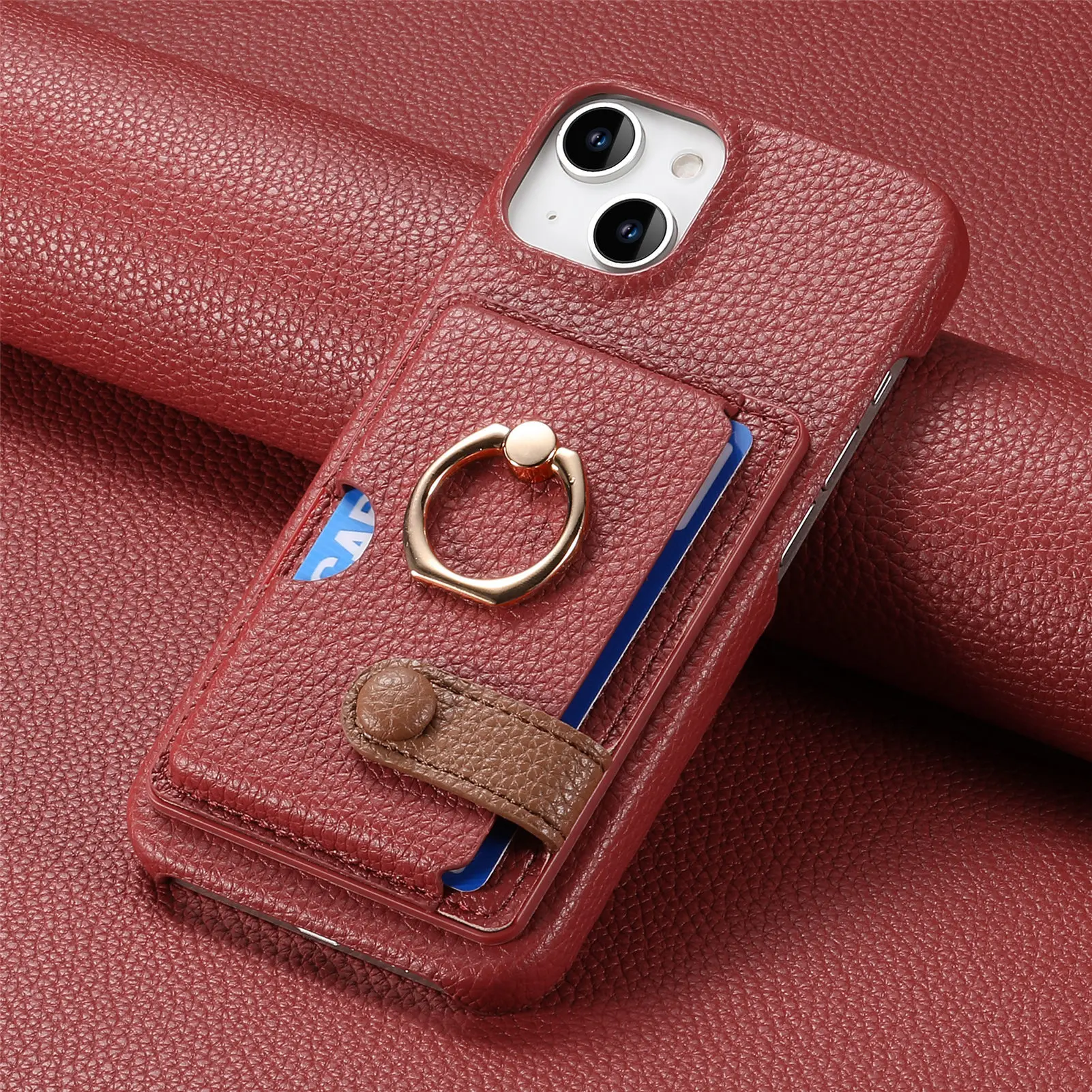 Leather Ring Support Phone Case for IPhone 17 Air 16E 18 16 15 14 13 12 11 Pro Max Plus Wallet with Card Holder Shockproof Cover