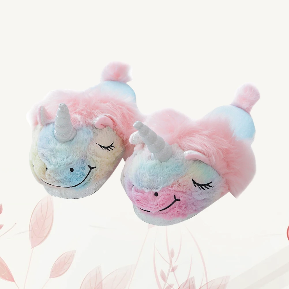 

1 Pair Ice-Cream Unicorn Design Warm Winter Slippers For Women Anti-Slip Indoor House Slippers Size 35-39