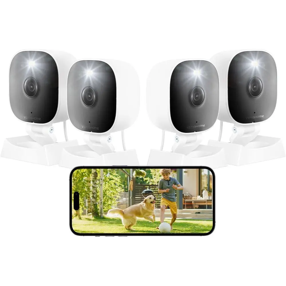 4-Camera Security System: Indoor/Outdoor Monitoring, Baby/Elderly/Pet Care, App Control, Wired, Night Vision, Audio, 24/7 Record