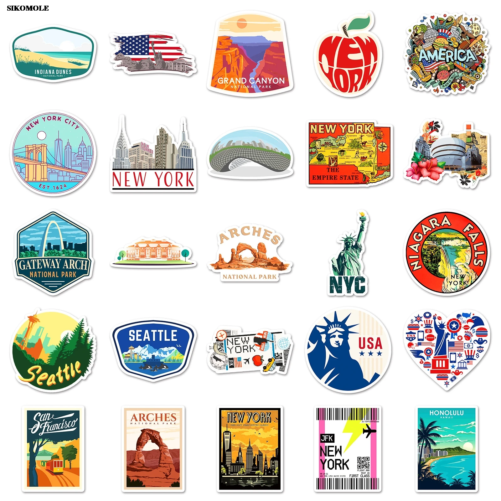 10/30/50pcs Cartoon United States Of America Stickers Map Travel For DIY Laptop Luggage Suitcase Decals Graffiti Sticker Kid Toy