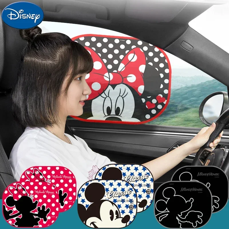 2pcs Disney Mickey Car Sunshade Anime Car Curtain Car Front Window Sunshade Shades Rear Window Sunshades Cover Mesh Visor Shield