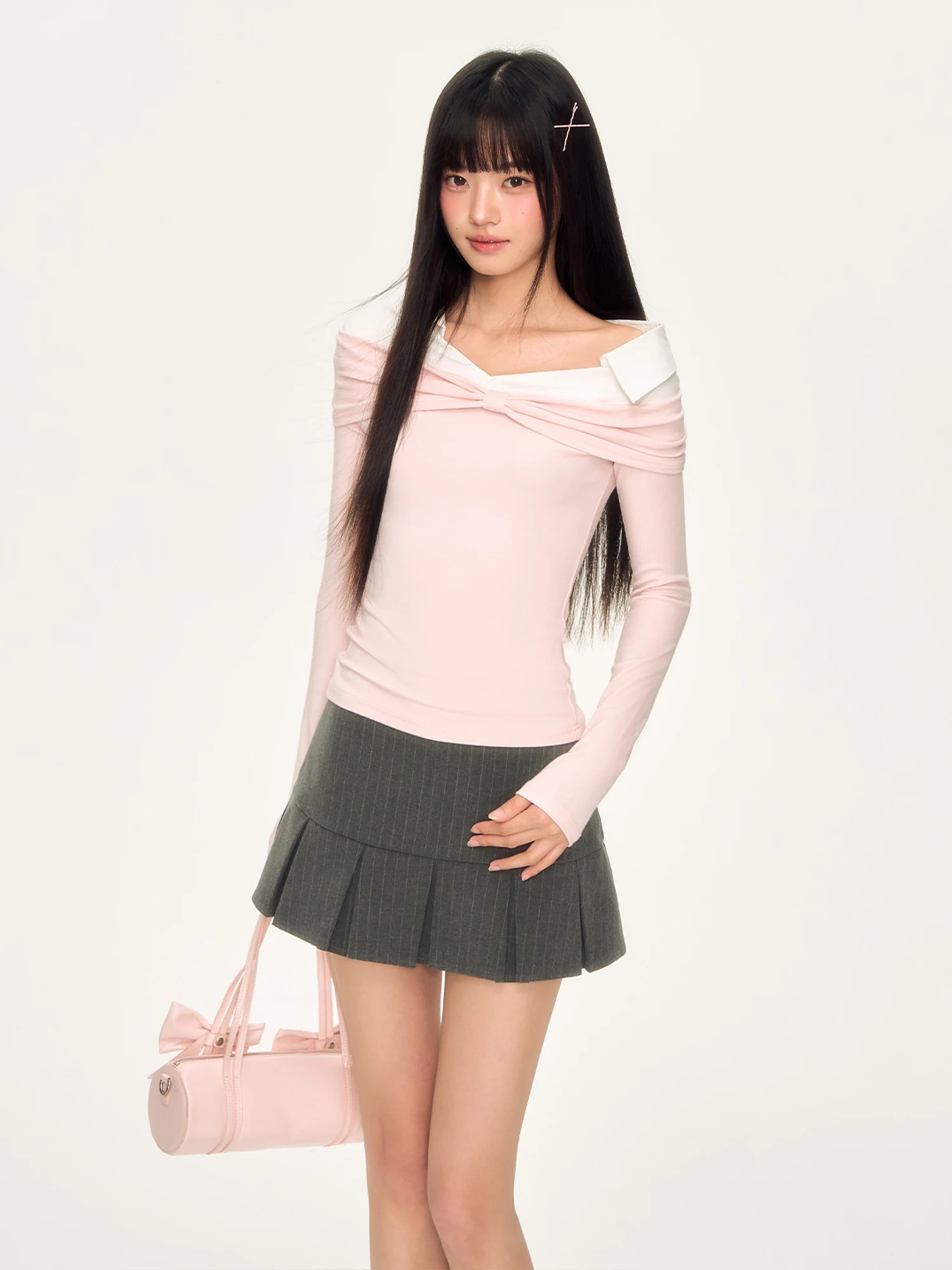 

Wedhub Knot Twist Splice Asymmetrical oulder Long Sve Women's Top Unique Fake Two-Piece Sle Autumn T-irt