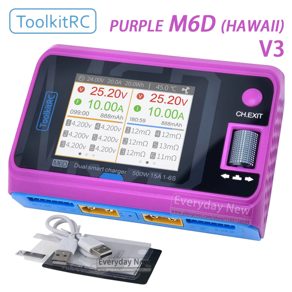 

ToolkitRC Purple M6D Intelligent Fast Charger Adjustable Hawaii DC500W 15A 1-6S Toy Model Car Drone FPV Lithium Battery Lipo BAT