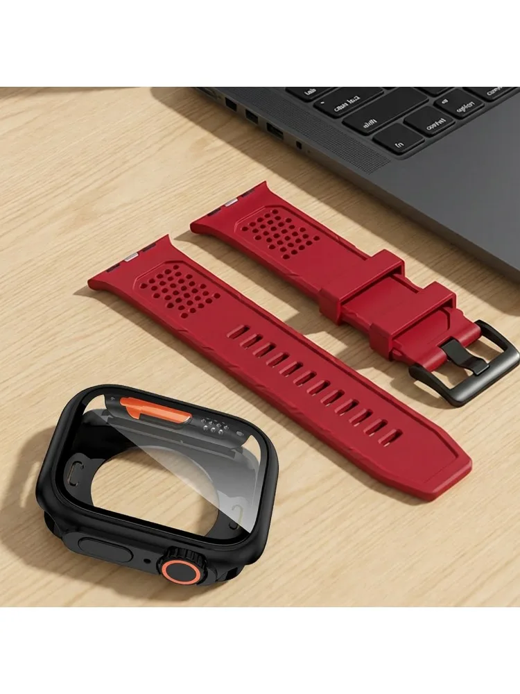 Pełne etui ochronne + dwukolorowy pasek do Apple Watch 44 45 46mm, zmieniające wygląd na etui Ultra, bumper, sportowy pasek do Iwatch Series 11 10 9 8 7 — zdjęcie produktu 7