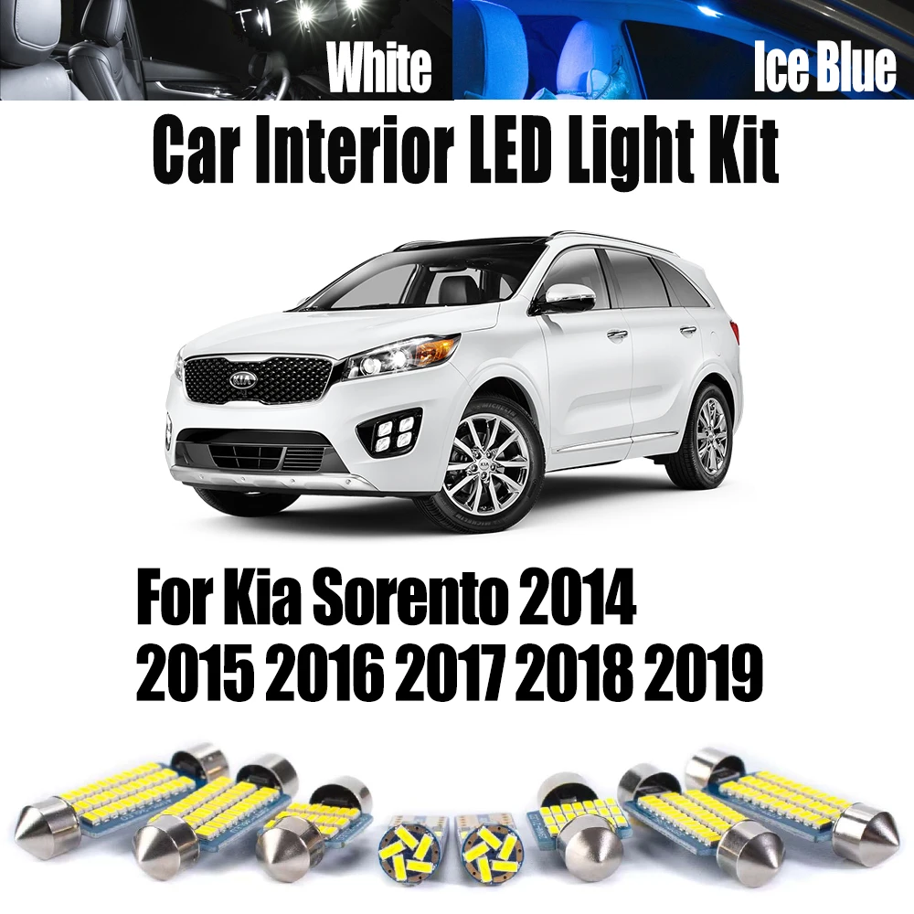 

9 шт. Canbus для Kia Sorento 2014 2015 2016 2017 2018 2019 автомобильные лампы для номерного знака светодиодный комплект внутреннего освещения для чтения в багажнике с куполом