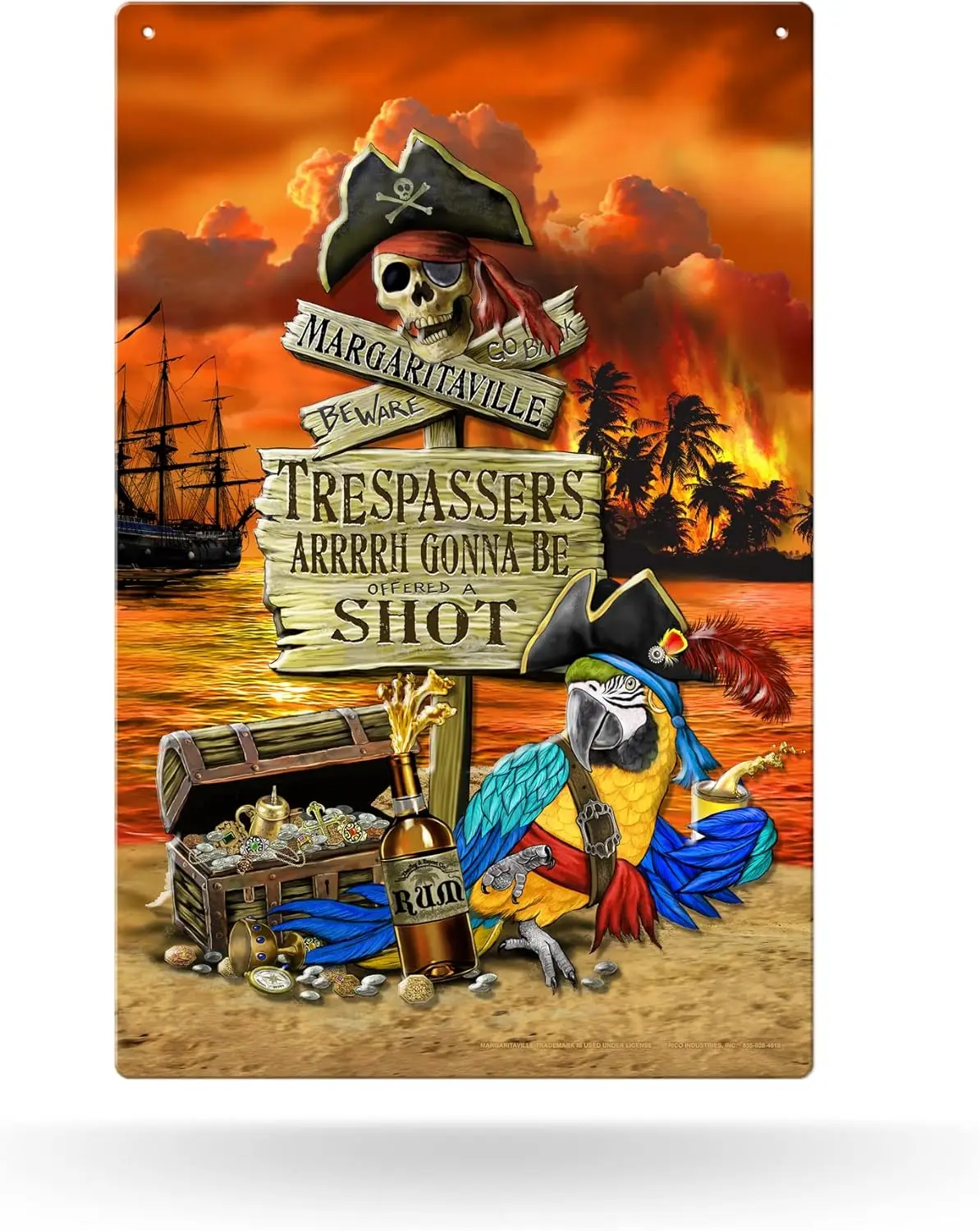 Rico Industries Margaritaville Trespassers Metal Sign, 11 x 17-inches, Multi, One Size