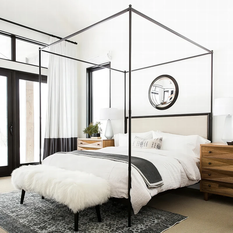 Mobili francesi antichi di lusso, struttura letto in legno massello personalizzata fatta a mano con tessuto a baldacchino