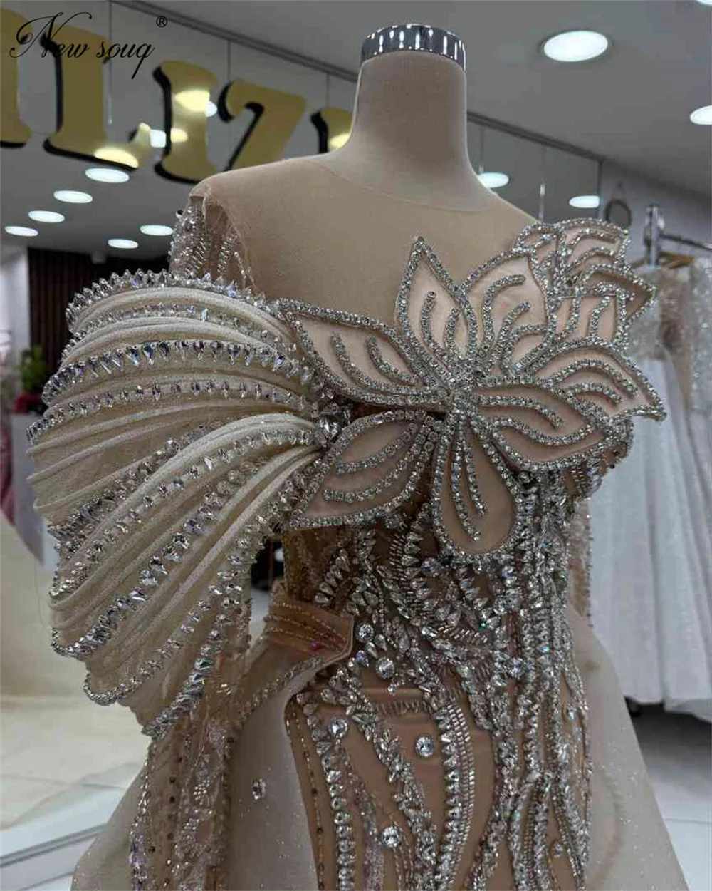 

Элегантные вечерние платья цвета шампанского с бисером и съемной юбкой, платье для выпускного вечера с открытыми плечами для женщин, свадебные платья