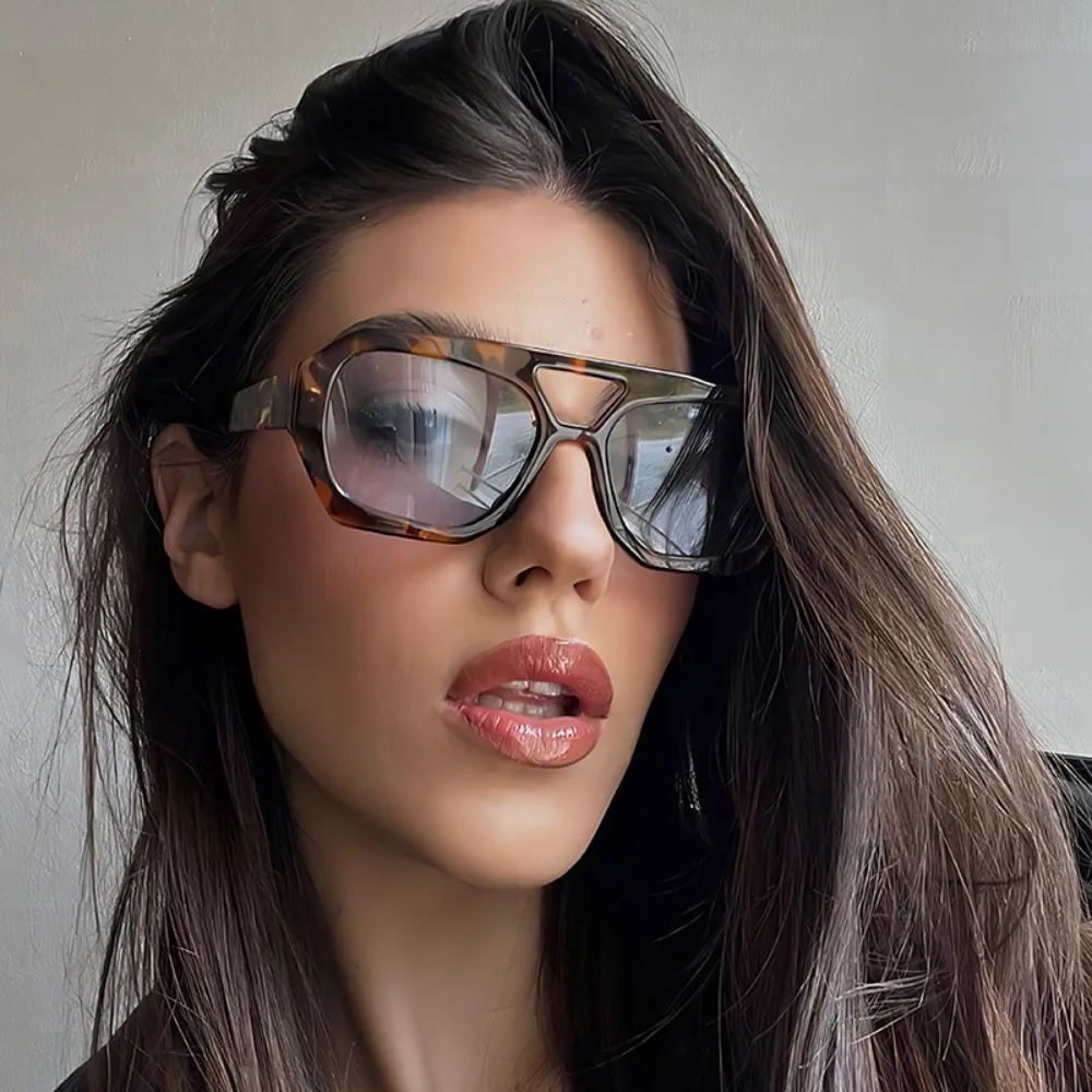 

Big Frame Irregular Square Sunglasses Double Beam UV400 Wide Legs Sun Glasses Punk Leopard Print Retro Trend Eyewear Photography