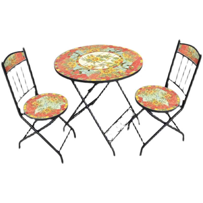 

Rose Town Garden Leisure Tables and Chairs: Handmade, Mosaic - decorated, Waterproof, Rust - proof, Sun - proof, Durable and Fol