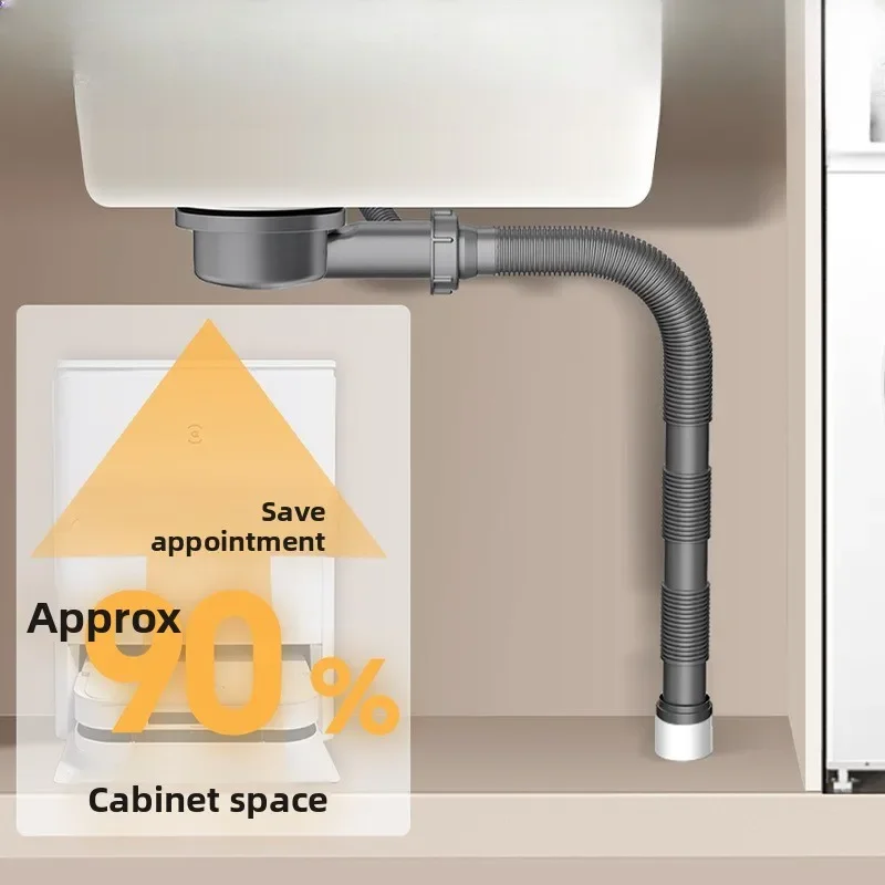 Ceramic Quartz Stone Basin Universal Ultra-thin Drainage Pipe Three-way Side Row Balcony Cabinet Laundry Sink Drain Complete Set