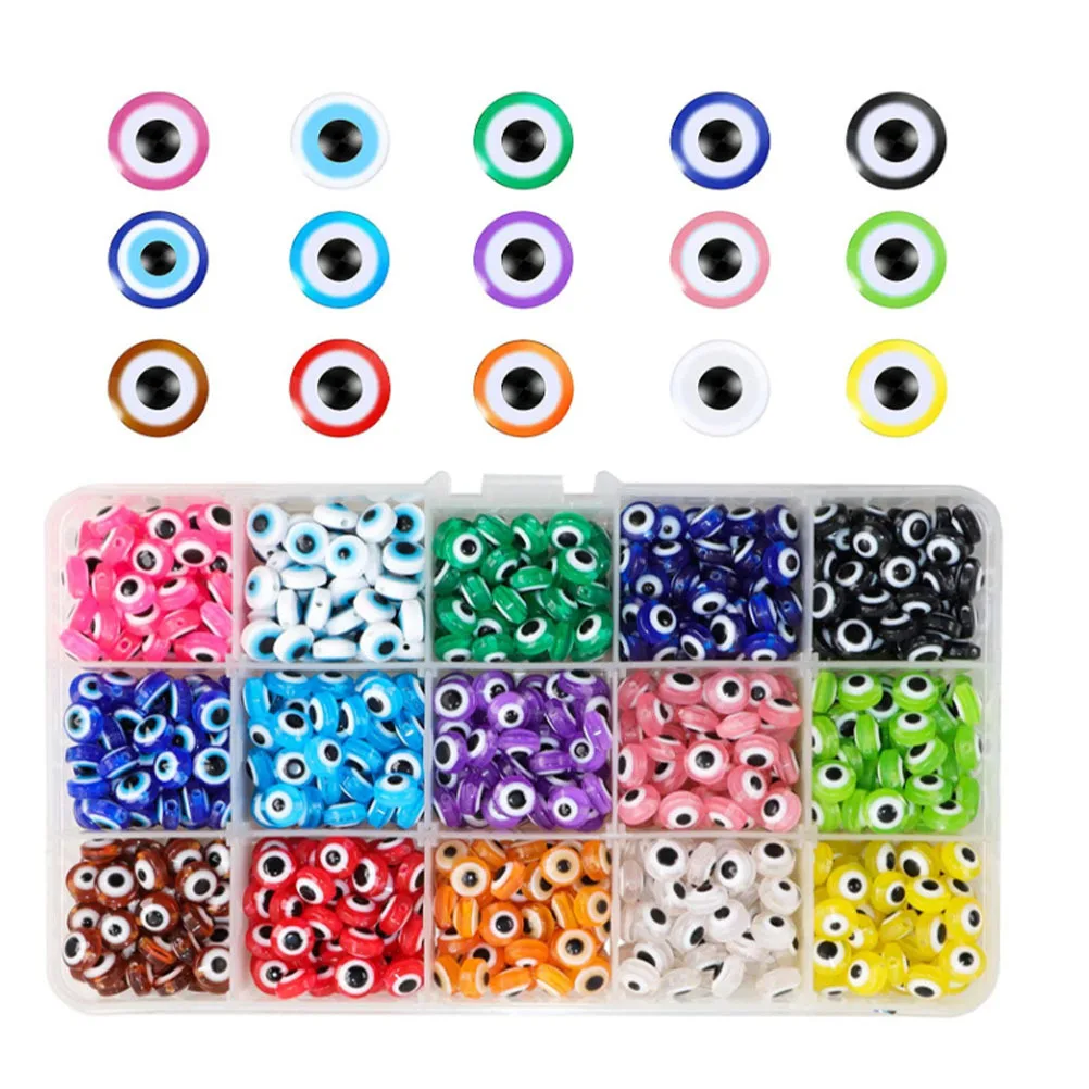 

750pcs 1 Box Resin Eye Pattern Loose Beads Colorful Diy Craft For Jewelry Making Necklace Bracelet Earrings Decor Accessories