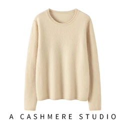 2024 Hot Sale Women Pullover 100% Pure Cashmere Sweater Autumn Long Sleeve Loose Large Size For Female O-neck Casual Soft Shirt