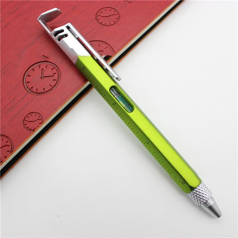 Caneta de ferramenta multifuncional compacta com suporte para celular, nível de polegadas centímetros azul/prata/preto/verde/vermelho