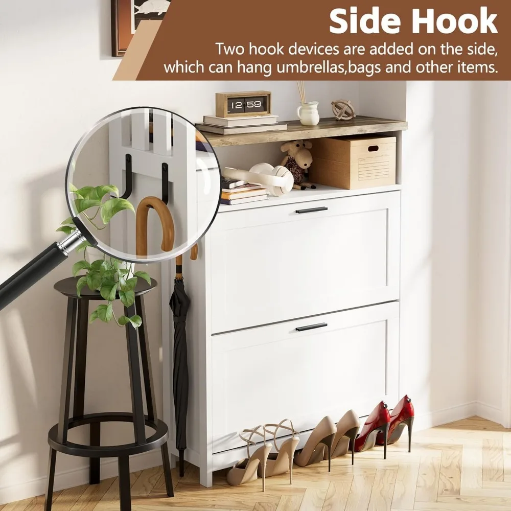 خزانة أحذية قابلة للتعديل مع مساحة تخزين مخفية وأدراج الروطان لتنظيم الأحذية