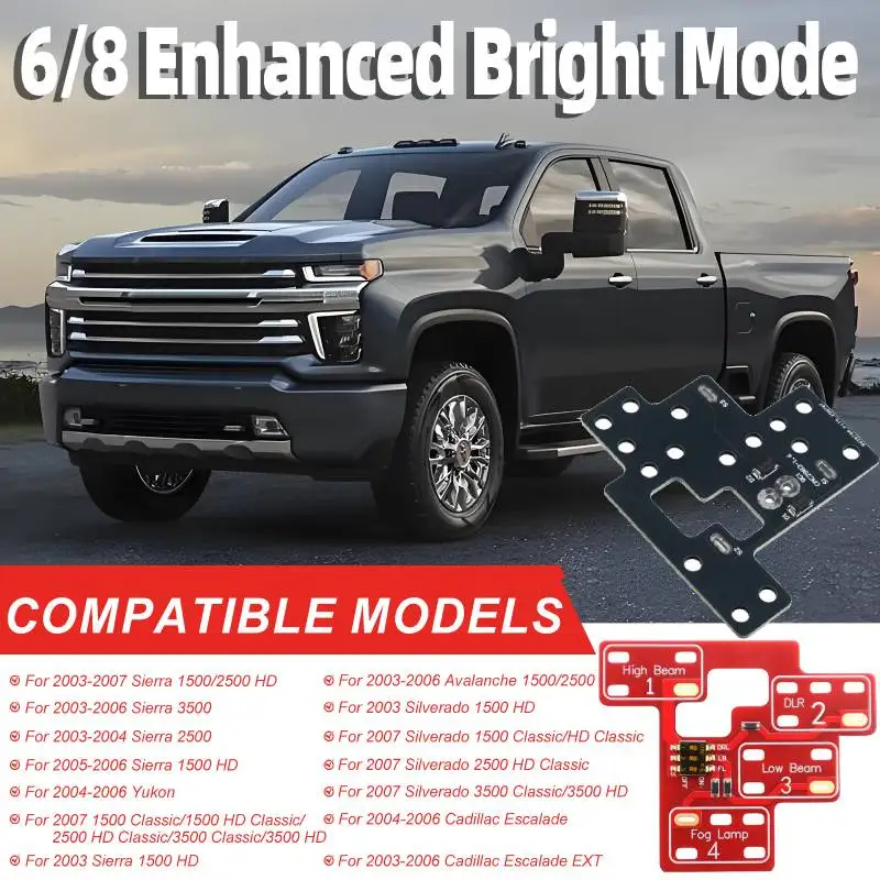 

6/8 High Mod Low Beams DRL Fog Lights Stay On with High Beams Plug & Play Installation for Chevy Sierra 1500/2500/3500 2003-2007