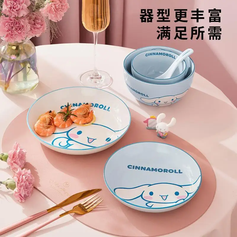 Sanrios Hellokittys 7In Ceramics Dining Plate Cinnamoroll Melody Anime Home Service Plate Cute Serving Plate Cartoon Tableware