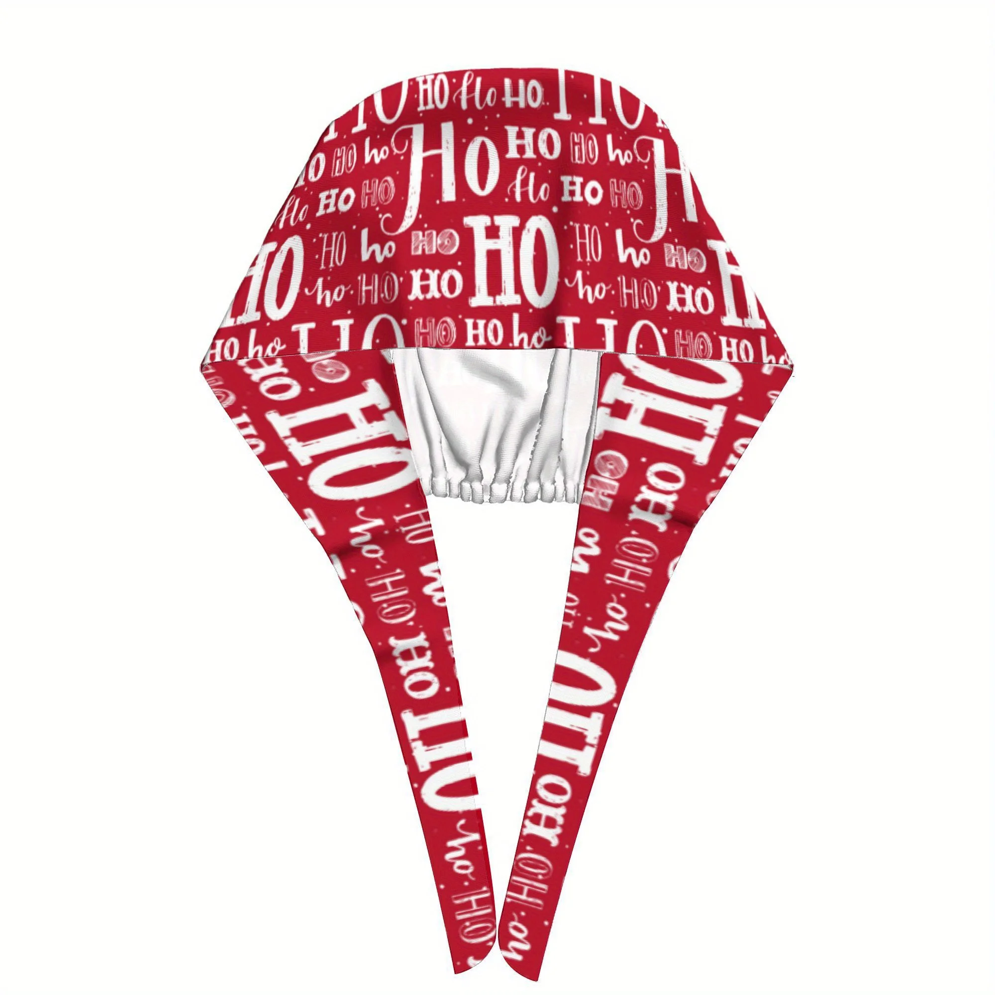 1pc Vintage English Graffiti Adjustable Surgical Cap with Tie-Back Sweatband - Red & White HO HO HO Christmas Design, Unisex Scr
