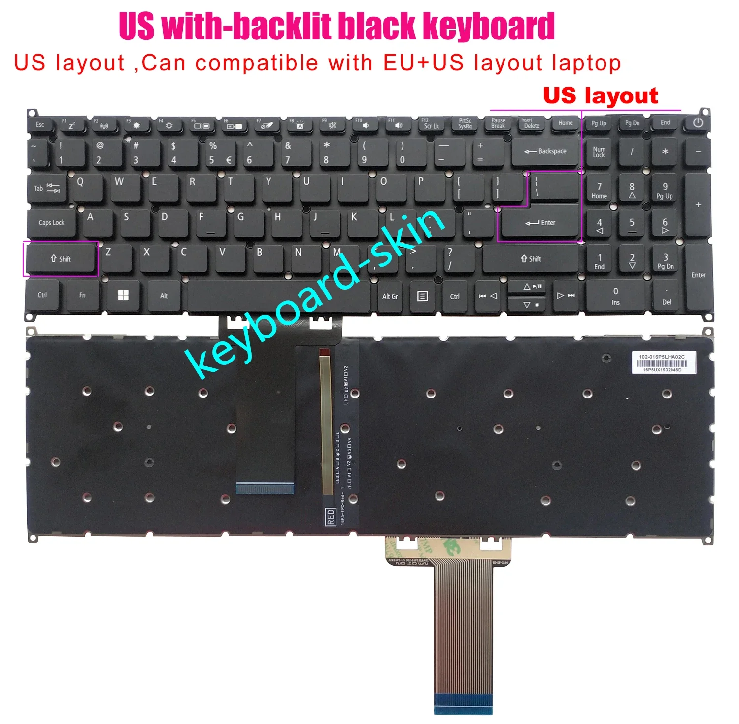 

Новая американская клавиатура без рамки с подсветкой для ноутбука Acer A715-75 A715-75G A715-75G-71RD