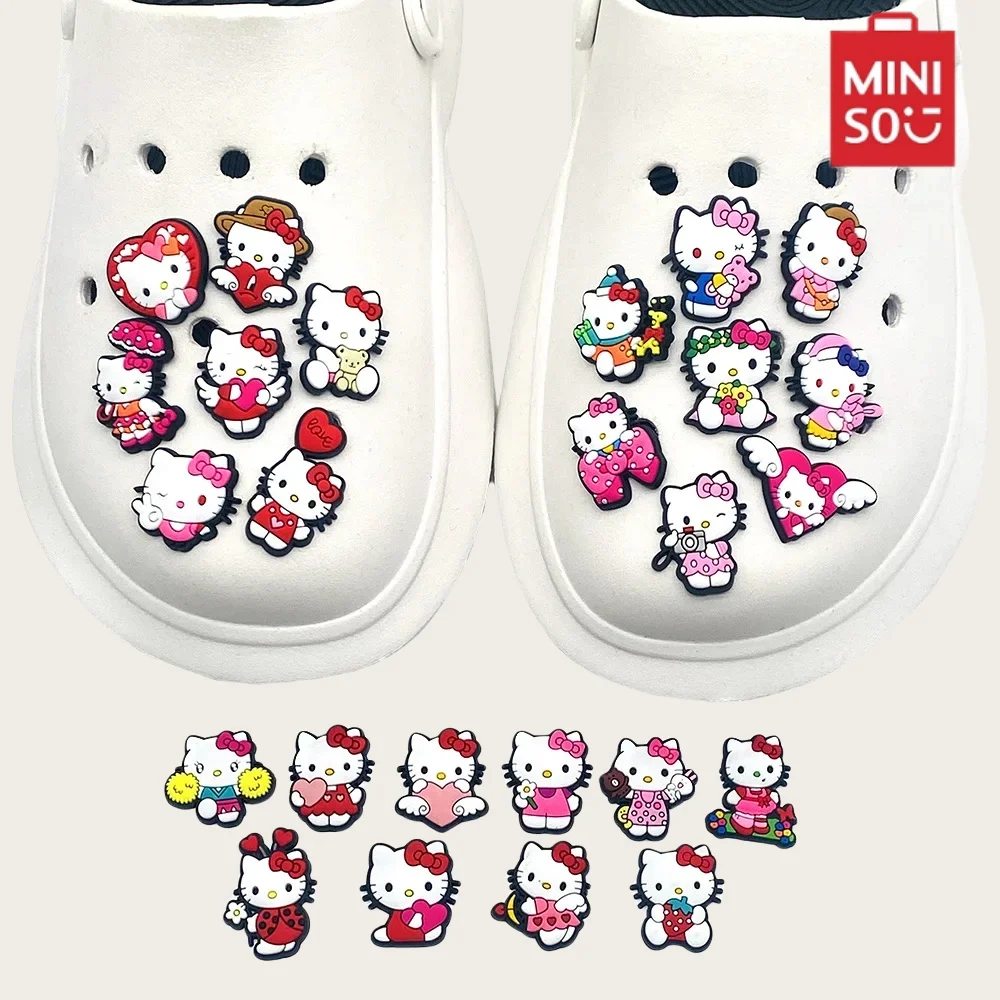 Hello Kitty Miniso akcesoria do butów Cute Cartoon Charms modne prezenty dla dzieci dekoracje zrób to sam miękka klamra zawieszki do butów