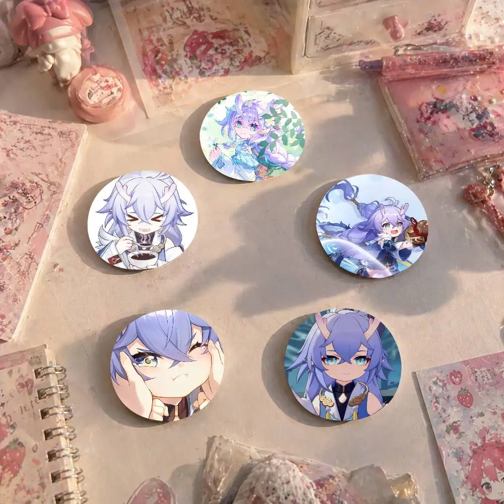 A-Bailu Honkai Star Rail Cartoon Round Brooches On Backpack Jacket Acrylic Button Pins Collection Gifts