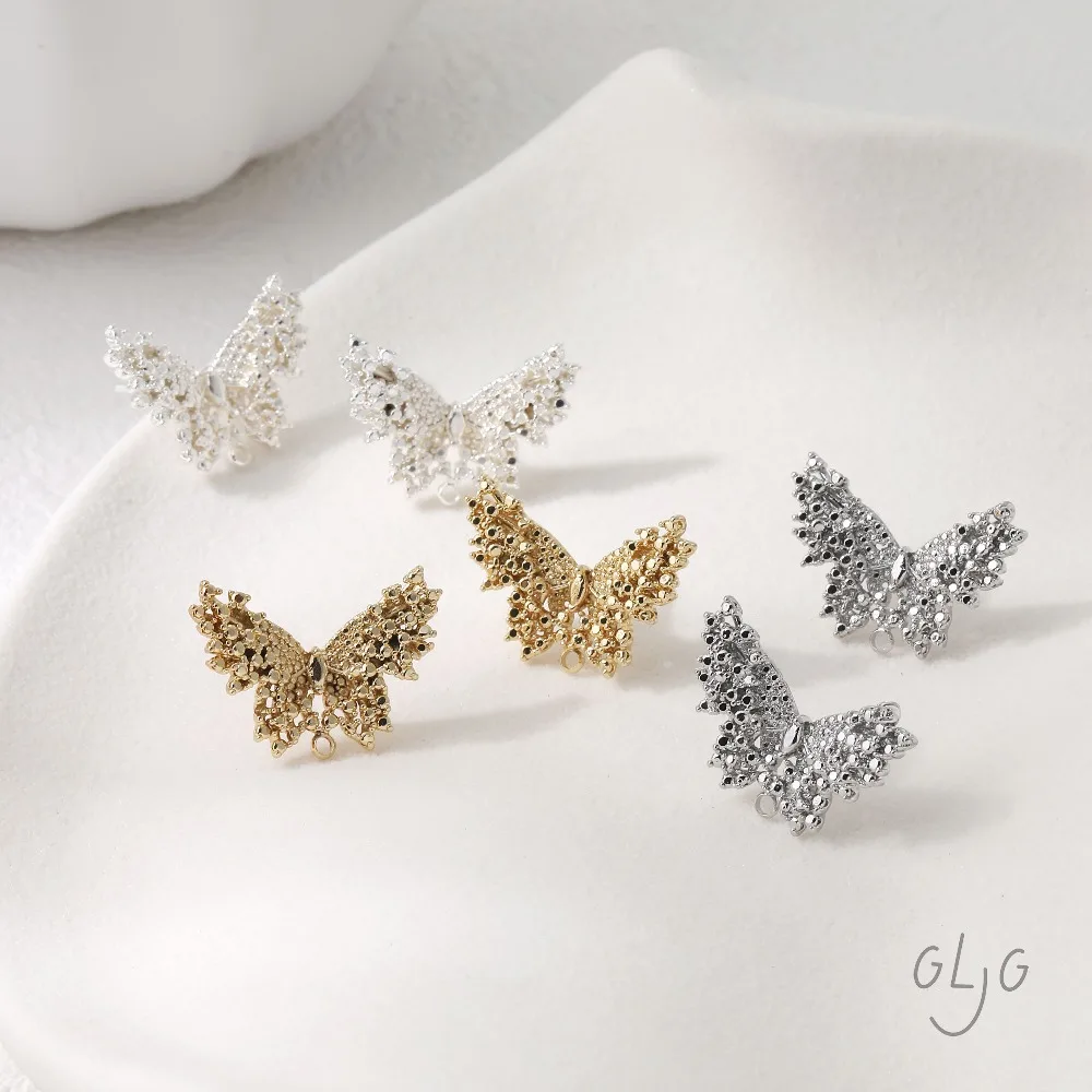 2PCS butterfly Design Ear Studs Brass Jewelry Findings Making Diy Earrings Supplies 14k Gold Plated Accessories 16*24mm