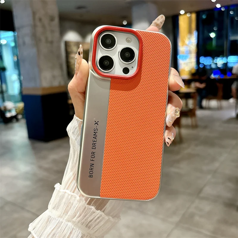 Luxury Electroplated Triangle Pattern Double Panel Phone Case for iPhone 16 15 14 Pro Max Ultra-thin Cooling Protective Cover